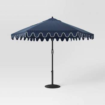 9.7' x 9.7' DuraSeason Fabric™ Scalloped Patio Umbrella Navy - Black Pole - Opalhouse™