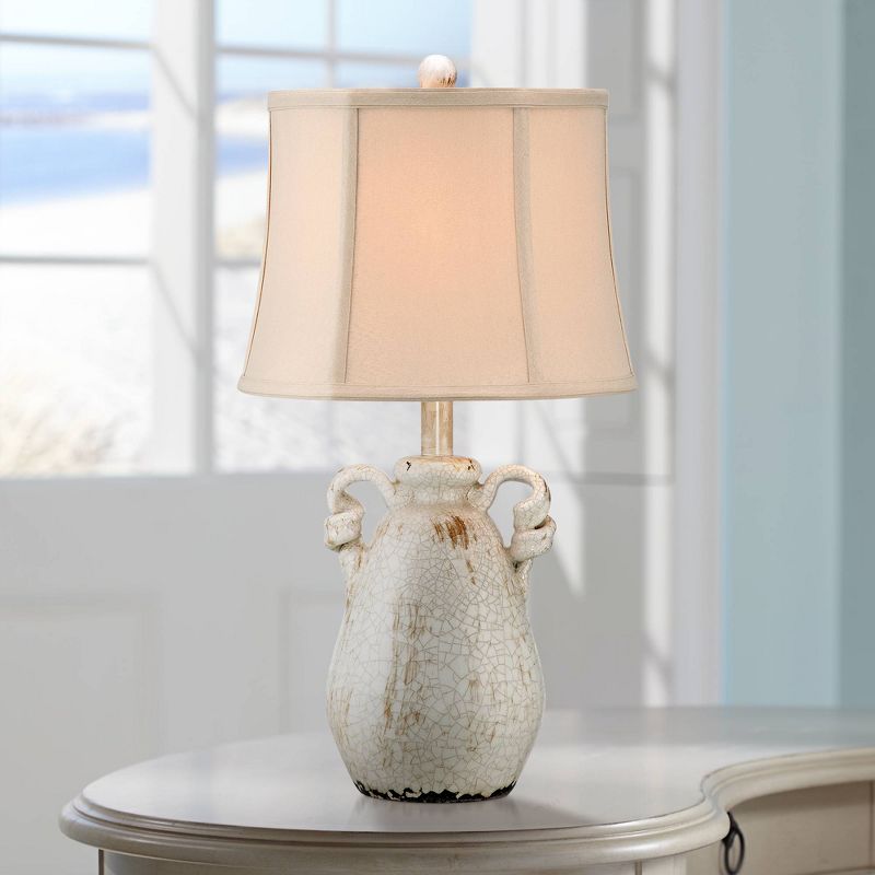 Regency Hill Sofia Rustic Country Cottage Accent Table Lamp 22" High Crackled Ivory Glaze Ceramic Beige Bell Shade for Bedroom Living Room House Home, 2 of 10