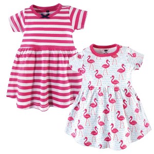 Hudson Baby Infant and Toddler Girl Cotton Short-Sleeve Dresses 2pk, Bright Flamingo - 1 of 4