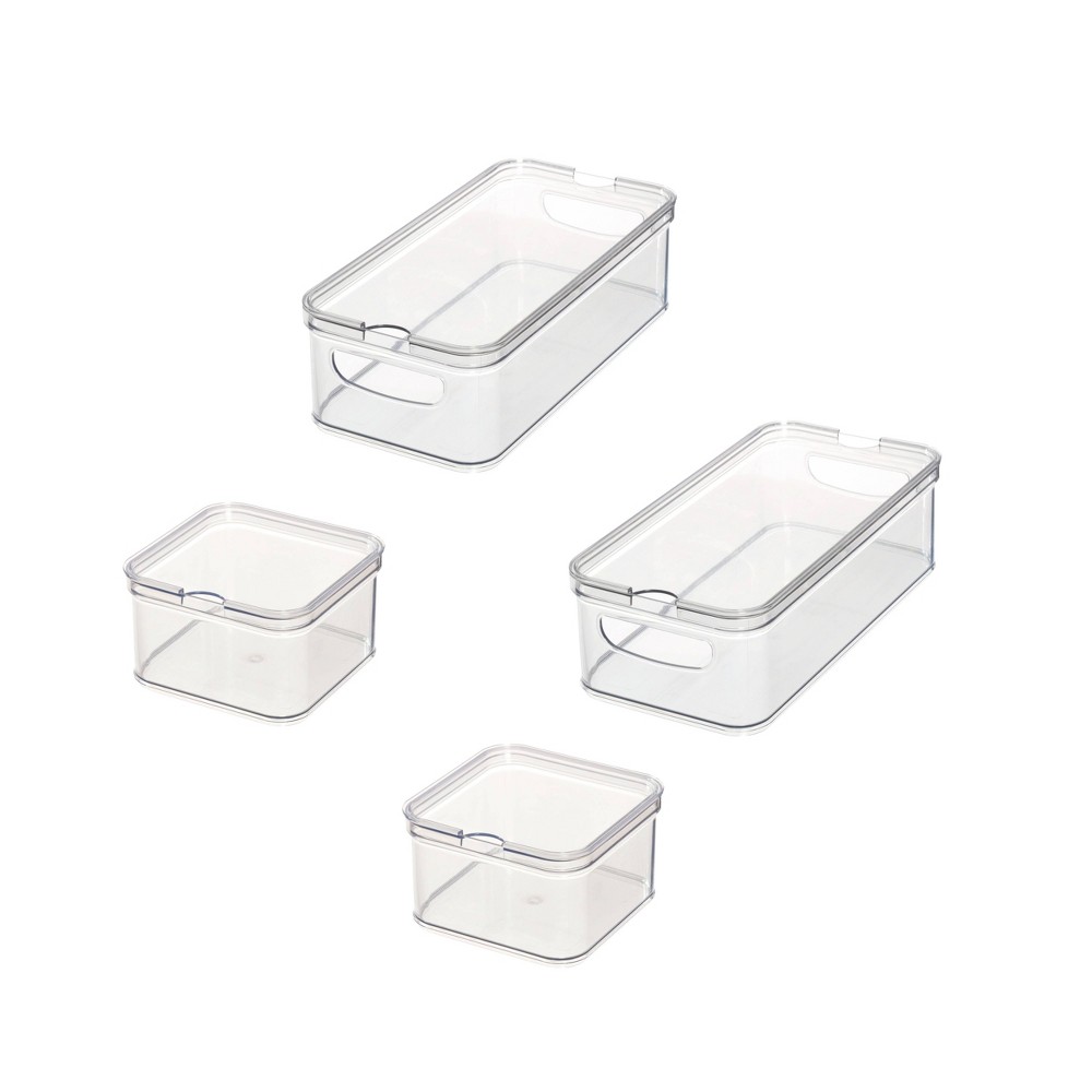 iDESIGN 4pc Recycled Plastic Refrigerator Organizer Bin Set with Lids White