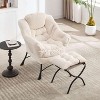 Vynxaria White Modern Lounge Accent Chair with Ottoman and Side Pocket for Small Spaces - 2 of 4
