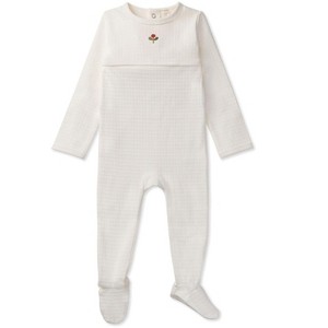 MiniMoi Waffle Footie with Embroidered Flower Bud - 1 of 3