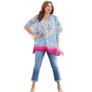 Catherines Women's Plus Size Georgette Peasant Duster - 1 of 4