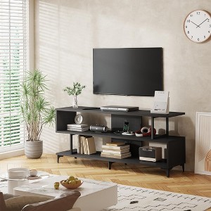 Jojoka Industrial TV Stand for 65 Inch TVs with 3-Tier Storage Shelves Built-In Power Outlet Floor Mount, Black - 1 of 4
