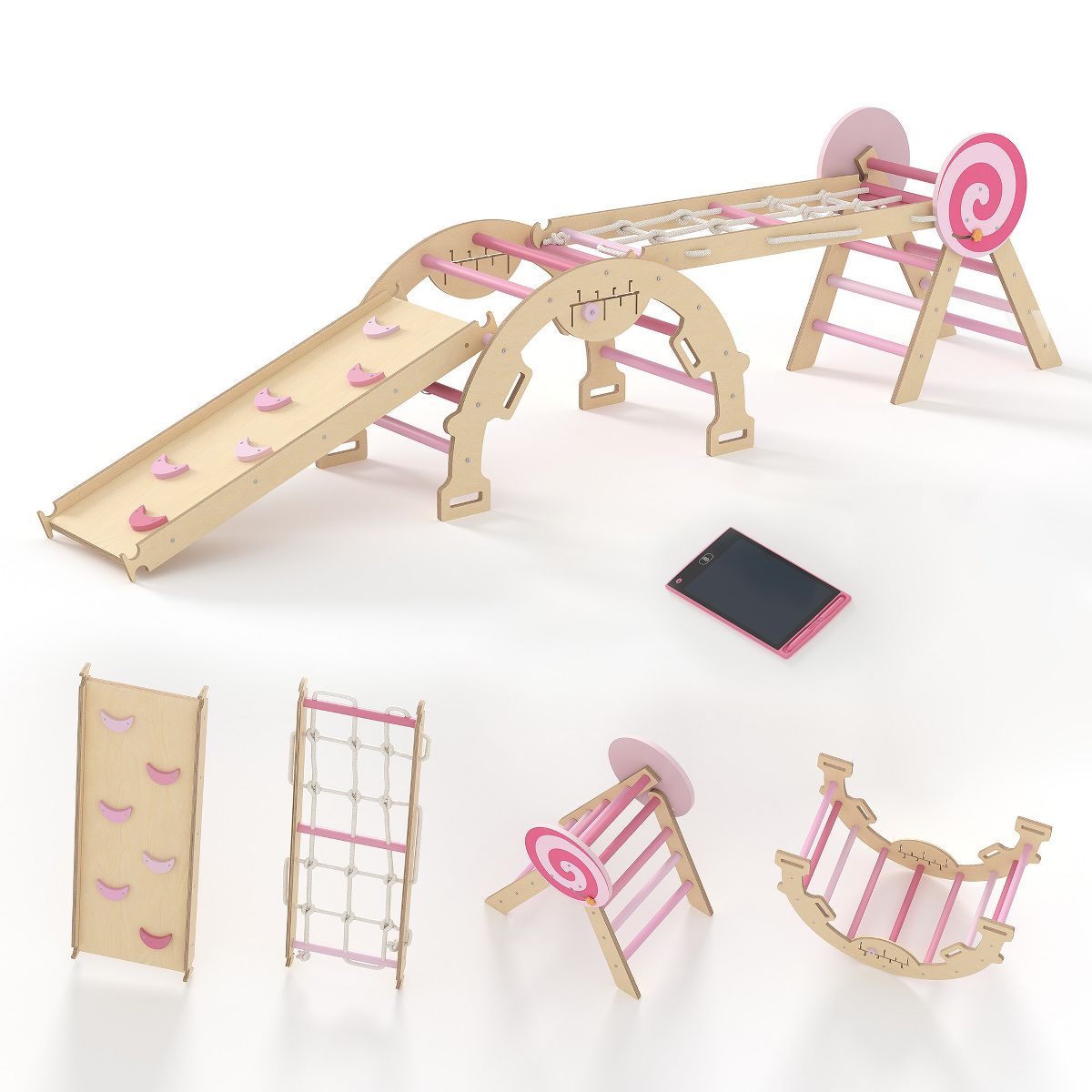 Pikler Triangle Set,7 in 1 Toddler Climbing Triangle Indoor,Foldable Toddler Climbing Toys Indoor 1-3,Pikler Triangle Climbing Toys for 1 Year Old