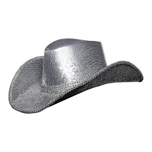 Underwraps Metallic Silver With Rhinestones Adult Costume Cowboy Hat - 1 of 4