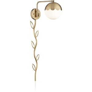 360 Lighting Kelowna Modern Swing Arm Wall Lamp with Cord Cover Brass Plug-in Light Fixture Glass Globe Shade for Bedroom Bedside Living Room Reading - 1 of 4