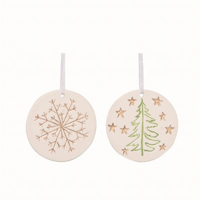 Transpac Small Dol Carved Christmas Ornament Set of 2 Christmas Home Decorations
