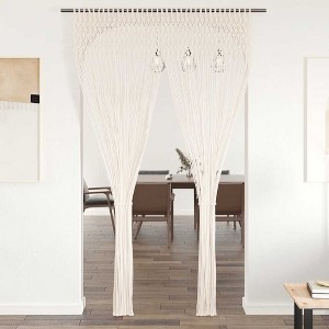 Aghana Digitals Cream Handmade Cotton Macrame Curtain 55.1x94.5" - Washable 30°C, Tunnel Top for - 1 of 4