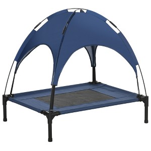PawHut Elevated Portable Dog Cot Pet Bed with UV Protection Canopy Shade, 30 inch, Dark Blue - 1 of 4