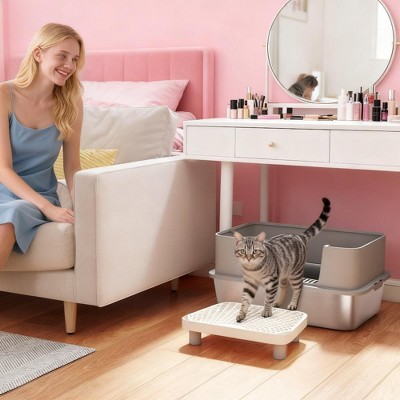 JUJABU Stainless Steel Cat Litter Box with High Sides & Scoop