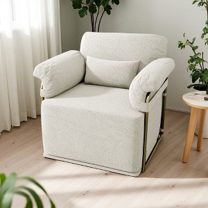 360-degree Swivel Square Fabric Accent Chair with Gold Metal Legs - 1 of 4