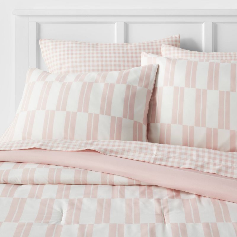 Dash Stripe Printed Microfiber Reversible Comforter & Sheets Set Ivory/Light Pink - Room Essentials™, 1 of 9