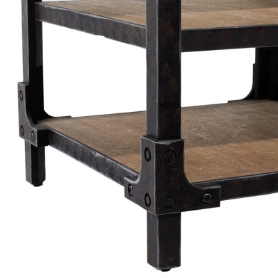 Industrial Brown Fir Wood and Metal 3-Tier Accent Table
