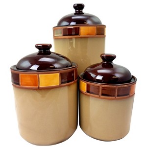 Casa Estebana 3 Piece Stoneware Storage Canister Container Jar Set - 1 of 4