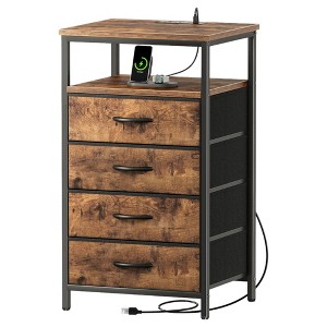 FONTOI Multi-Drawers Dresser with Charging Station, Tall Night Stand Chest of Drawers, Bedside Table Nightstand, Fabric Storage Multi-Choice - 1 of 4