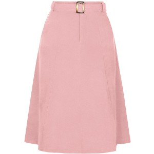 INSPIRE CHIC Women's High Waist Elastic Back A-Line Belted Corduroy Midi Skirt with Pockets - 1 of 4