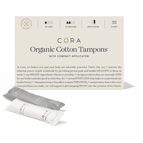 Cora Organic Tampons Mix Pack - Light/regular - 32ct : Target