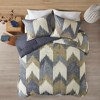 Gulches Series Navy Blue Modern Elegant Ikat Chevron Print 200TC Cotton with Polyester Filling King Cal King 3 Piece Comforter Mini Set Blanket - 3 of 4