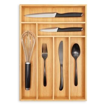 Juvale Bamboo Silverware Drawer Organizer, Wooden Cutlery Tray Holder for Kitchen, Flatware & Utensil Storage with 6 Slots, 17 x 11.75 x 1.75 Inches