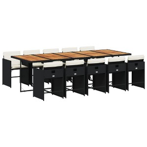 vidaXL Patio Dining Set - 11 Piece PE Rattan Furniture w/Cushions - Black/Brown/White - Weather-Resistant Garden, Backyard, Deck - 1 of 4