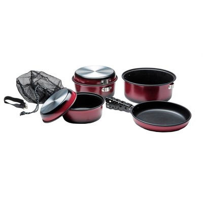 Texsport Kangaroo 7 Piece Non Stick Outdoor Cooking Set with Storage Bag, Red