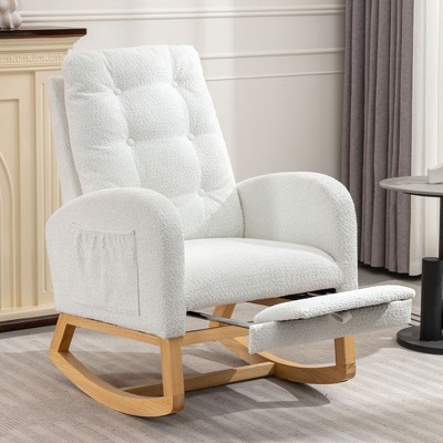 Lycvki High Back Accent Rocking Chair with Footrest  and Wood Legs