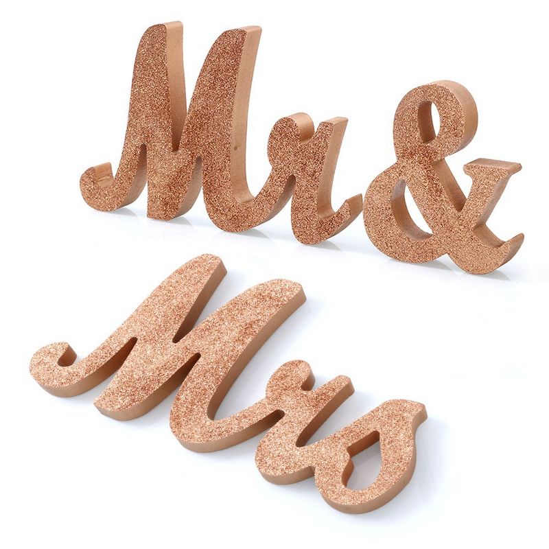 Mr and Mrs Signs Wedding Sweetheart Table Decorations, Wooden Freestanding Letters (Rose Gold) - L, 1 of 6