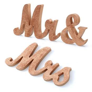 Mr and Mrs Signs Wedding Sweetheart Table Decorations, Wooden Freestanding Letters (Rose Gold) - L
