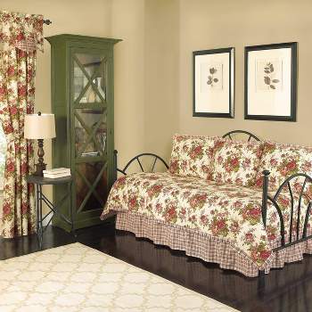 5pc Floral Norfolk Reversible Daybed Quilt Set Cream/Red/Green - Waverly