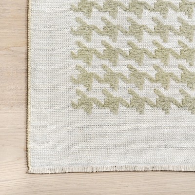 Green and White Geometric Reversible 4' x 6' Area Rug