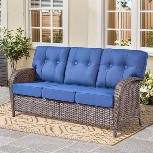 Gymojoy Outdoor Patio Couch PE Wicker 3-Seat Rattan Sofa - 1 of 4