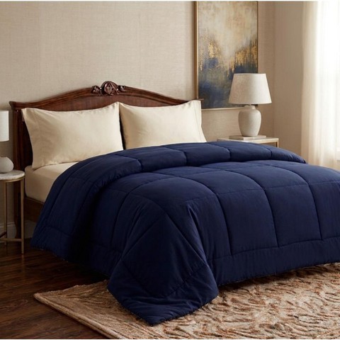 Aeelleea Queen Down Alternative Comforter Duvet Insert, All Season Reversible Quilted Bedding with Corner Tabs, Breathable, Ultra-Soft,Navy Blue