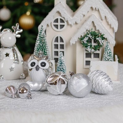 90-Piece Winter Wonderland White and Silver Shatterproof Ornament Set