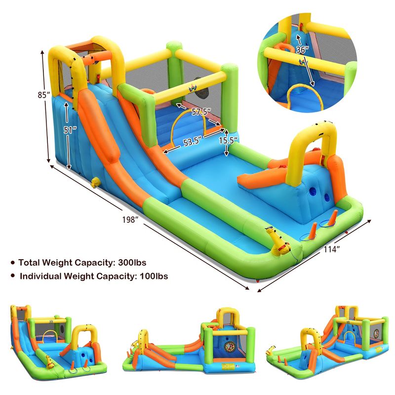 Costway Inflatable Water Slide Park Bounce House Climbing Wall W/ 750W Blower, 2 of 11
