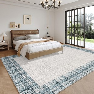 Plaid Print  Powder Blue Area Rug,  Machine Washable Rug, Non-Slip Low Pile Carpet for Living Room, Bedroom, Dining Room, Home Office - 1 of 4