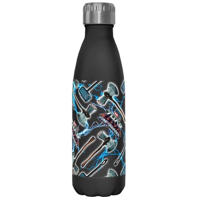 Marvel: Thor: Love and Thunder Stormbreaker and Mjolnir Electric Pattern  Stainless Steel Water Bottle - Black - 17 oz.