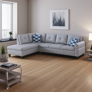 Faux Leather L-Shaped 2-Piece Sectional Sofa with Storage Ottoman & Cup Holders - 1 of 4