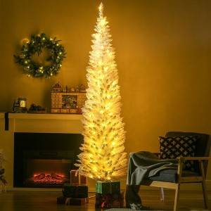 Angel Sar 7ft Pencil Christmas Tree, Slim White Artificial Xmas Tree with Warm White LED Lights, Metal Base - 1 of 4