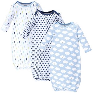 Luvable Friends Baby Boy Cotton Long-Sleeve Gowns 3pk, Boy Clouds, 0-6 Months - 1 of 4