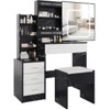 2-Piece Wood Makeup Vanity Set with Sliding Mirror, 4 Drawers, Stool, Power Outlet, Open Shelves, 3 Lights Mode - 2 of 4