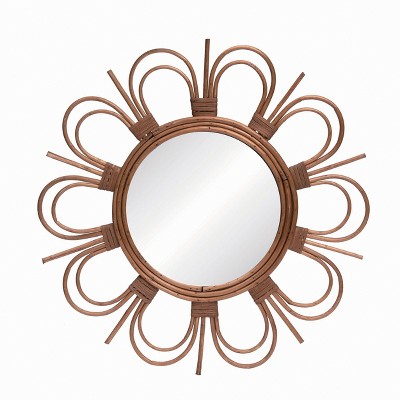 Transpac Natural Fiber 20 in. Brown Spring Round Daisy Petal Mirror