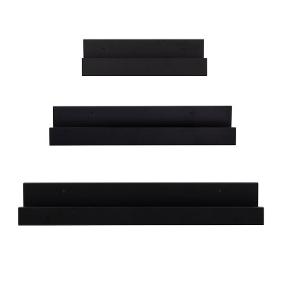 Levie Black Manufactured Wood 3-Piece Floating Wall Shelf Set