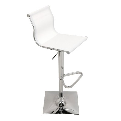 White Adjustable Metal Swivel Barstool with Mesh Backrest
