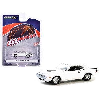 1970 Plymouth Hemi Barracuda Alpine White with Black Stripes "GreenLight Muscle" Series 28 1/64 Die Cast Model Car by Greenlight