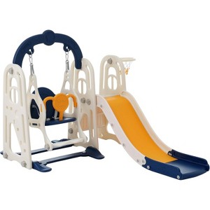 3-In-1 Toddler Slide and Swing Set with Climber Slide Playset, Basketball Hoop, Freestanding Indoor Outdoor Playground - 1 of 4