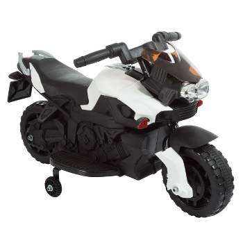 Toy Time Kids Motorcycle - Electric Ride-On with Training Wheels and Reverse Function - White and Black
