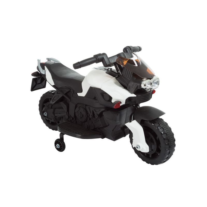 Toy Time Kids Motorcycle - Electric Ride-On with Training Wheels and Reverse Function - White and Black, 1 of 11