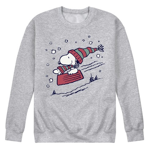 Men s Peanuts Snoopy Christmas Sledding Graphic Fleece Sweatshirt Target