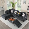 MAYEERTY 94.5 Inch L-Shaped Sectional - Solid Wood & Iron Frame, Storage Ottoman, Built-in Cup Holders - 2 of 4